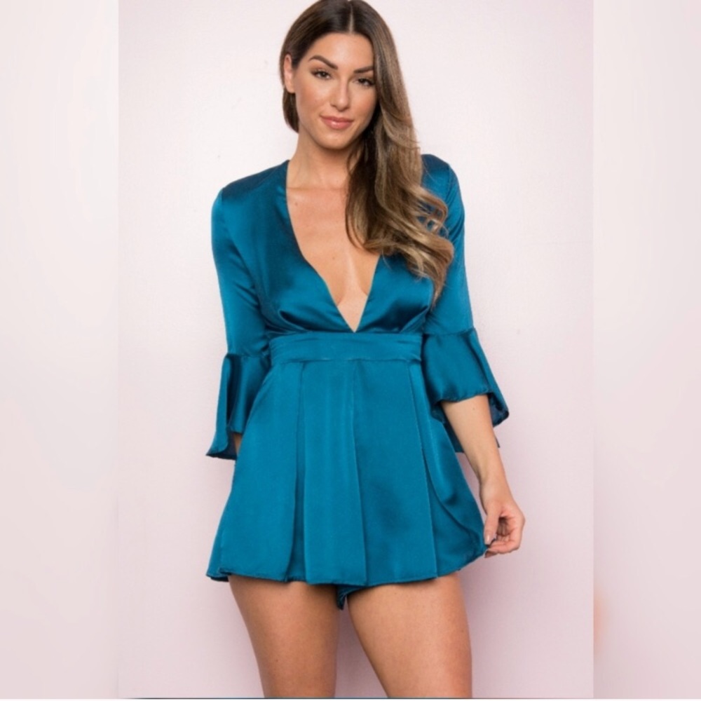 Teal Satin Romper